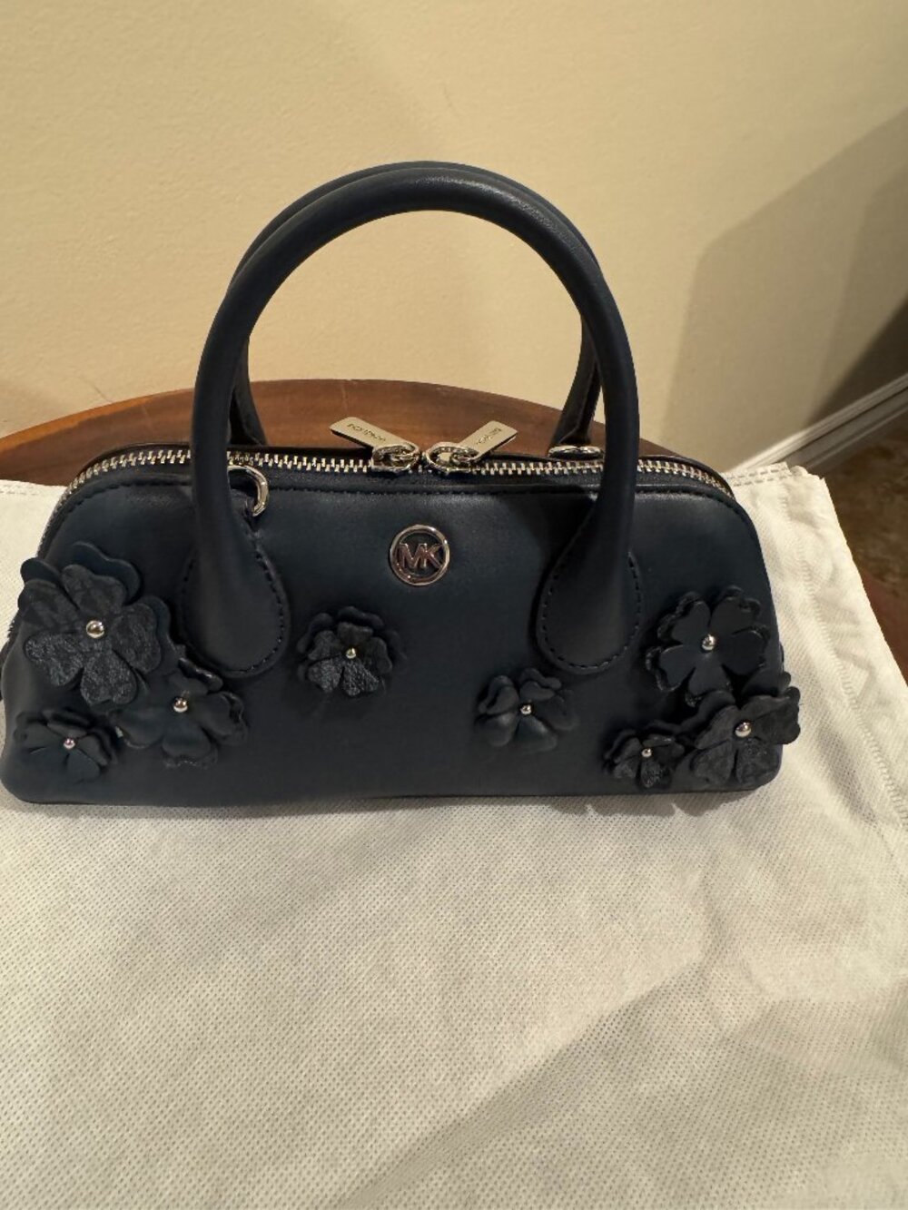 Michael Kors Navy Blue Leather Floral Crossbody/Satchel